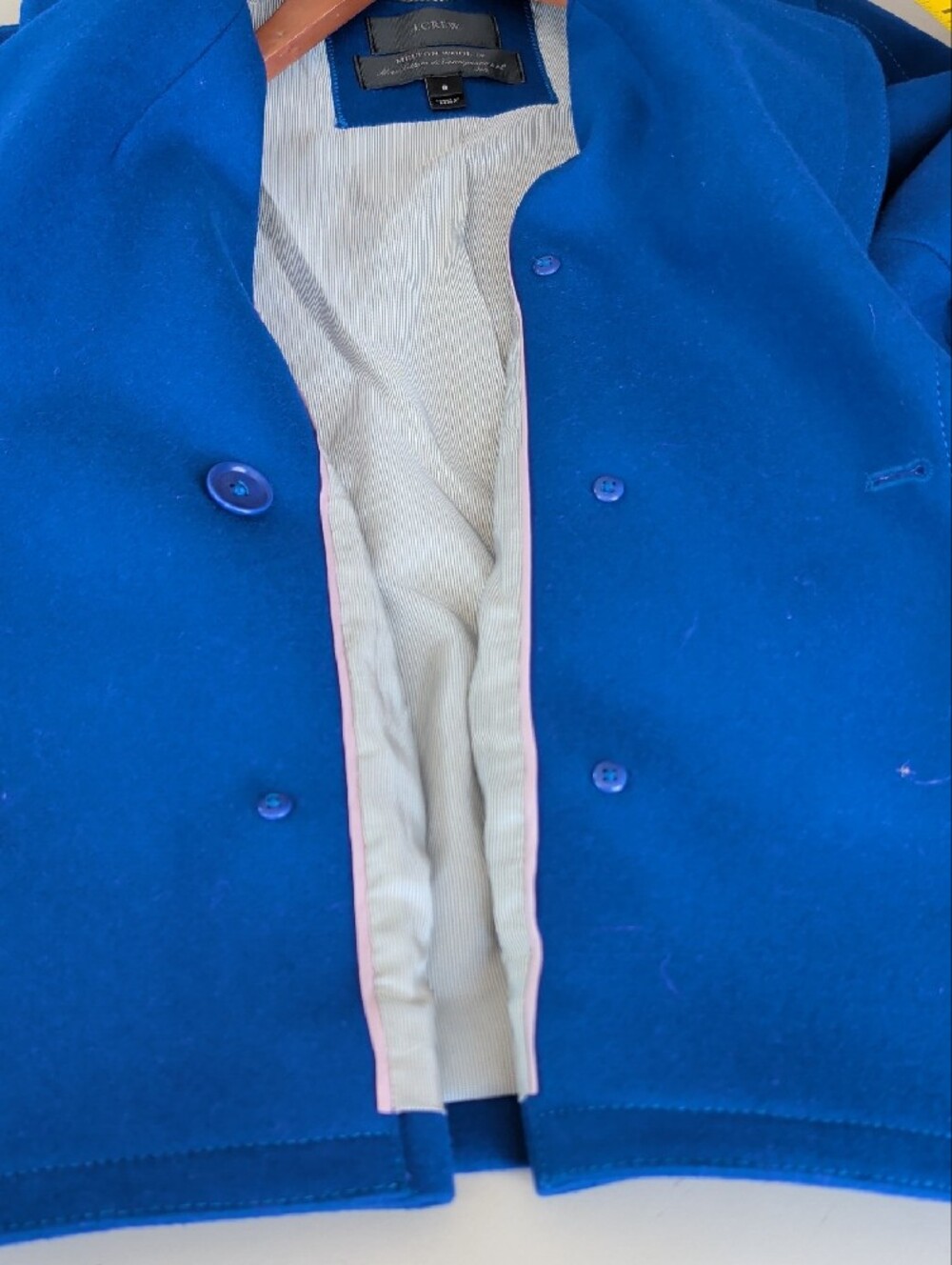 J. Crew Royal Blue Double-Breasted Pea Coat  Gold Buttons SZ 8 Formal Chic - Picture 14 of 15